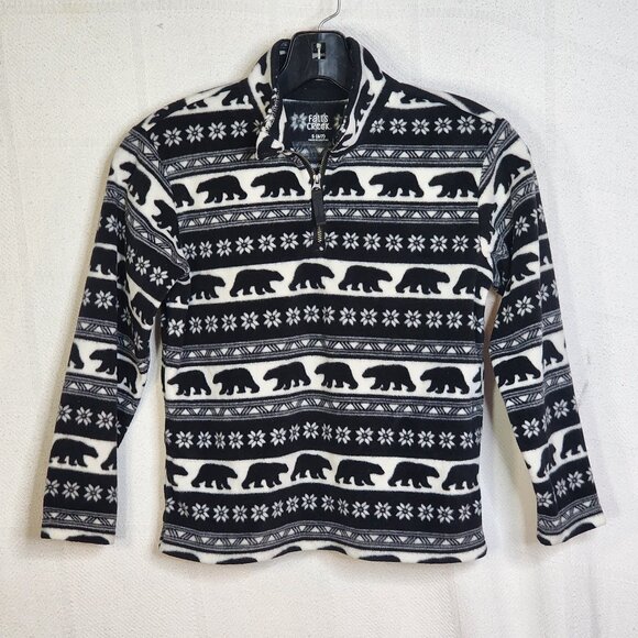 Falls Creek Other - Falls Creek Black White ¼ Zip LS Poly Fleece Bear Motif Pull On Shacket Sz S 6/7